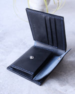 Charger l'image dans la galerie, Leather Wallet, Navy, 5 slots, Integrated Coin Pouch, Side view
