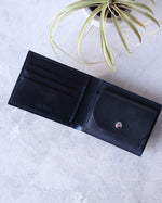 Charger l'image dans la galerie, Leather Wallet, Navy, 5 slots, Integrated Coin Pouch, Top view

