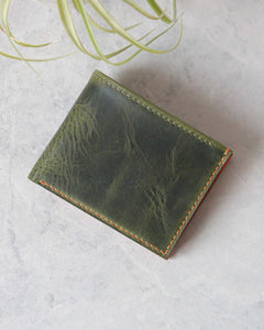Leather Wallet, Olive+Orange 8 slots, Closed view
