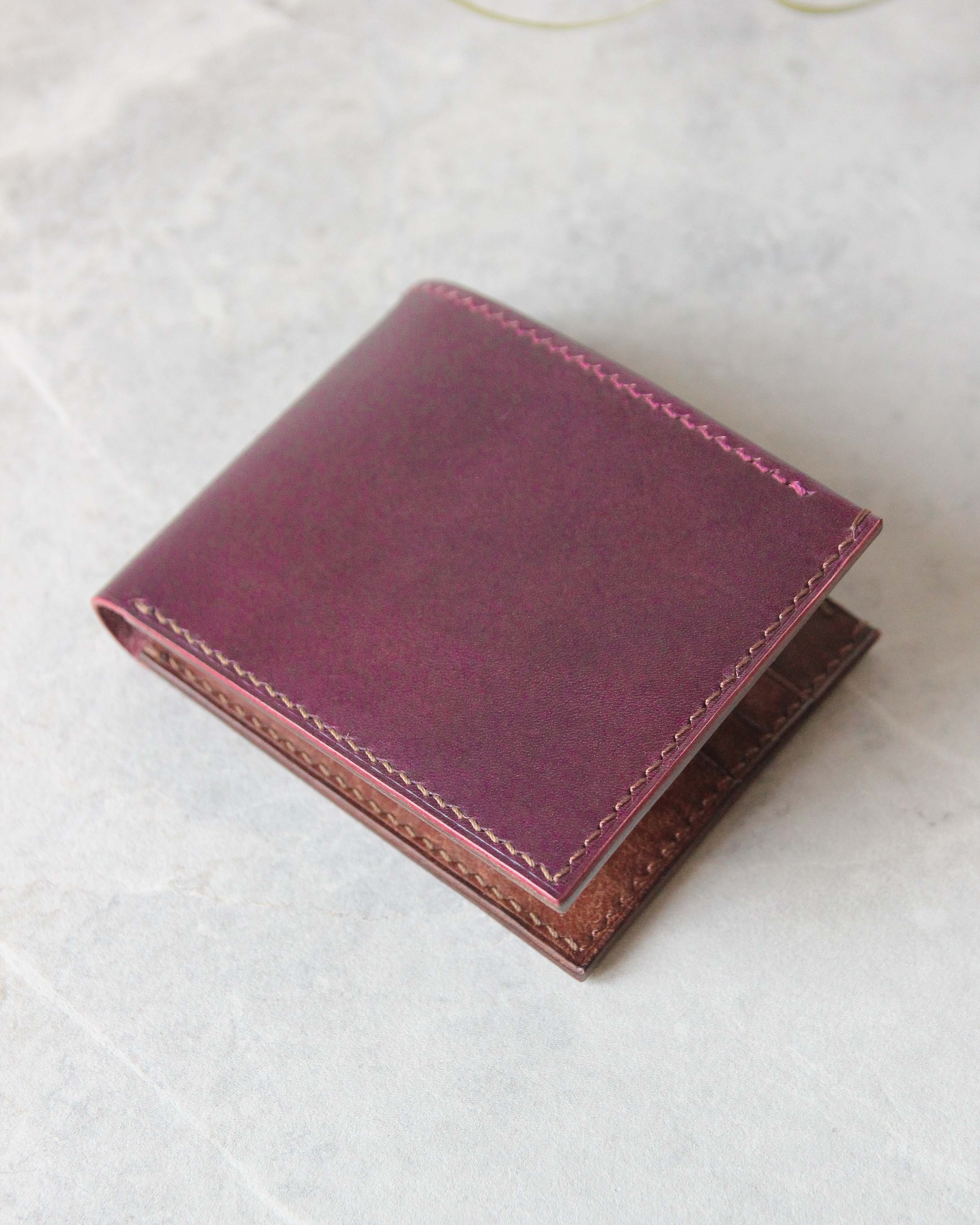 Leather Wallet, Plum+Brown 8 slots, Closed view