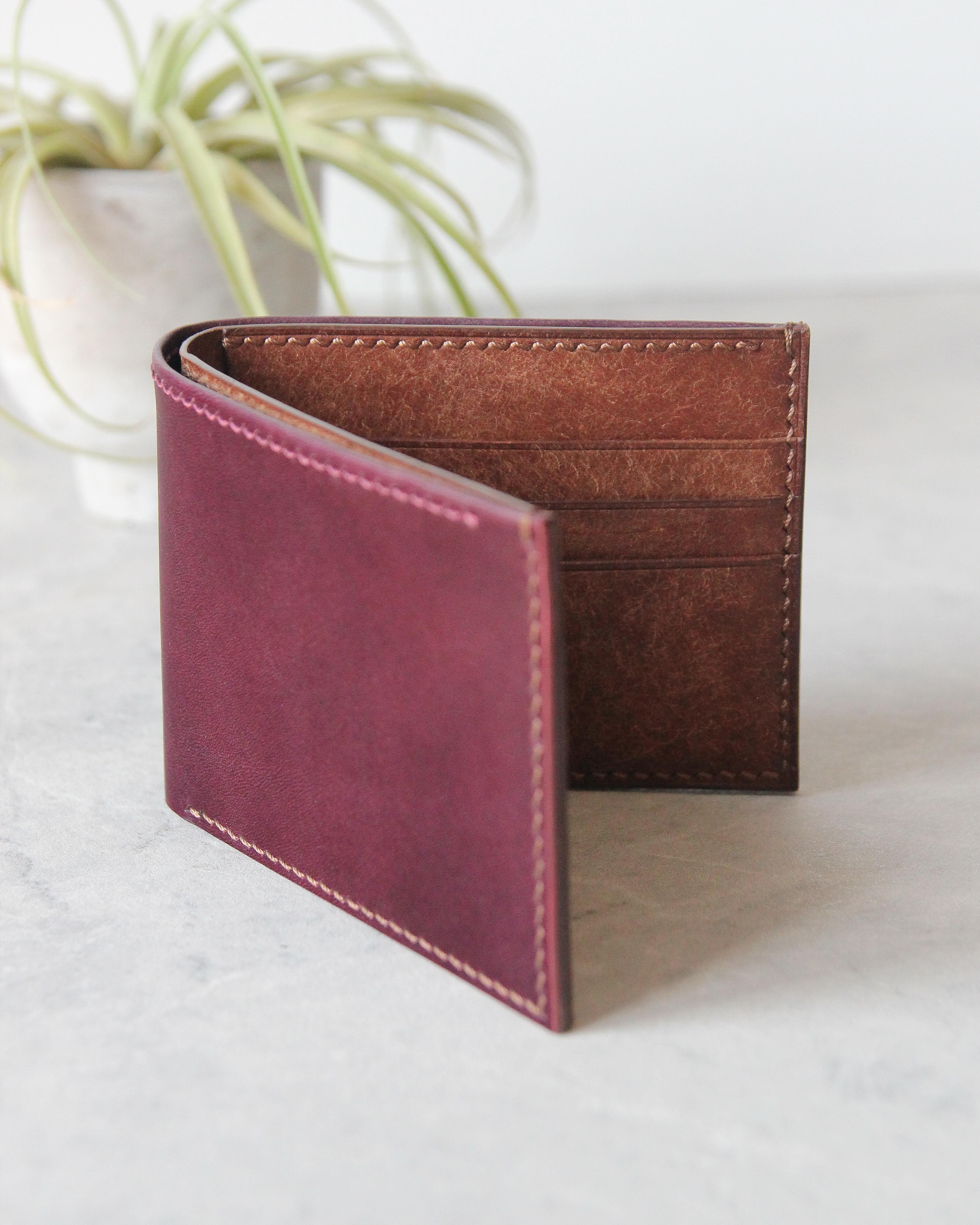 Leather Wallet, Plum+Brown 8 slots, Front view