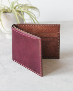 Leather Wallet, Plum+Brown 8 slots, Front view