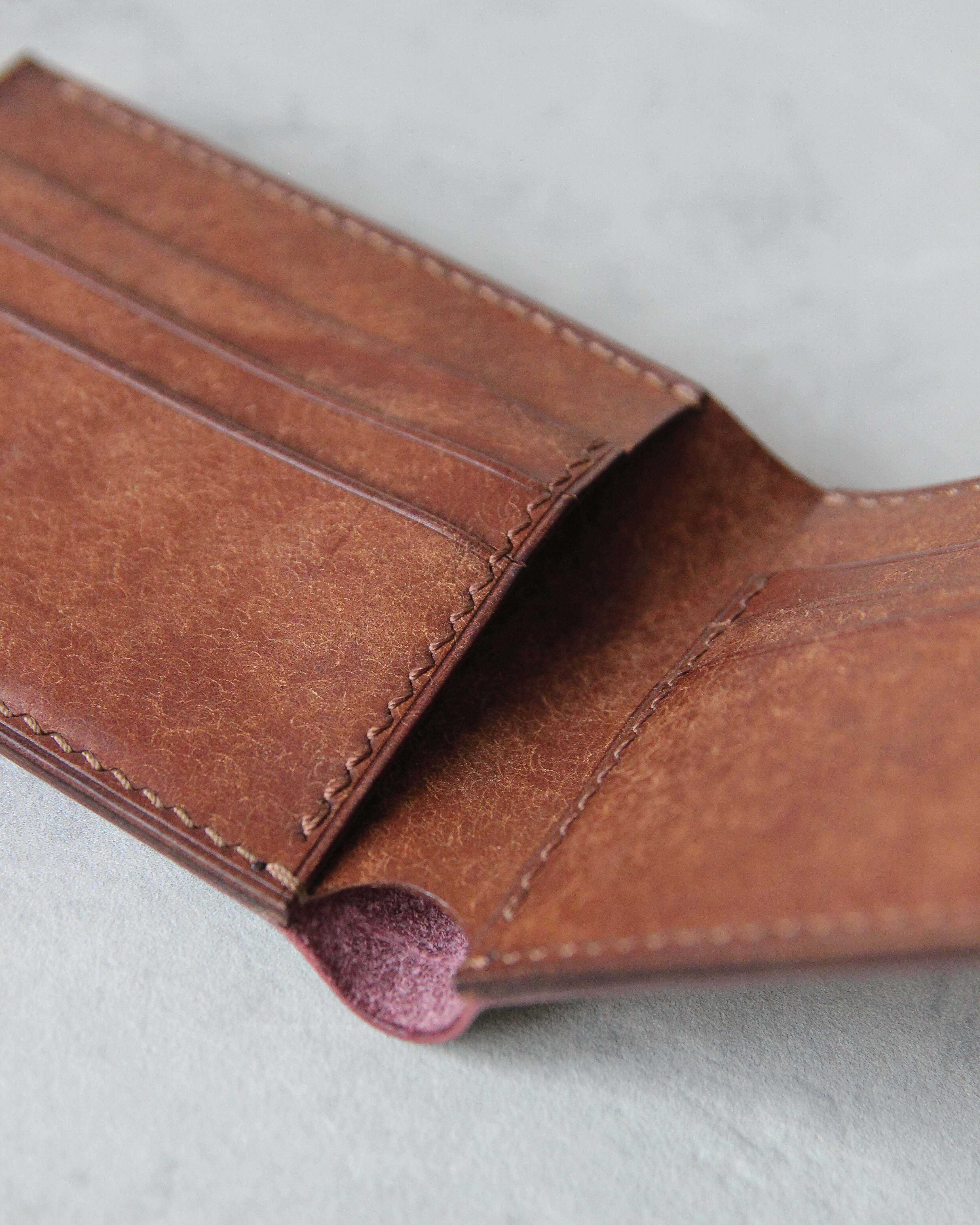 Leather Wallet, Plum+Brown 8 slots, Open view