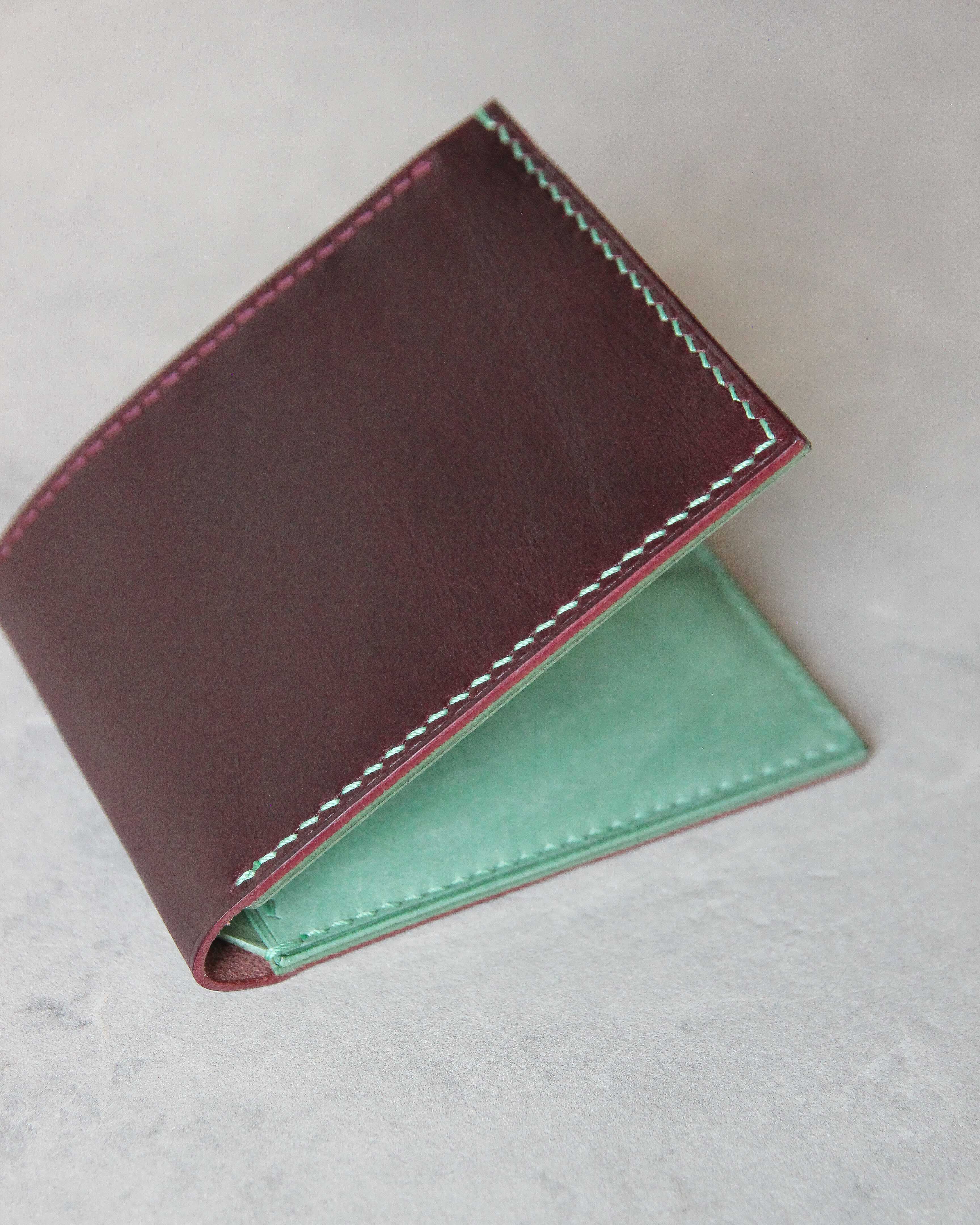 Leather Wallet, Plum and Teal, 6 slots,Closed view