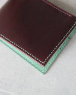 Load image into Gallery viewer, Leather Wallet, Plum and Teal, 6 slots, Detail view
