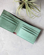 Load image into Gallery viewer, Leather Wallet, Plum and Teal, 6 slots,Top view
