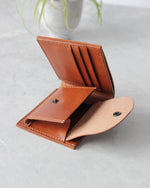 Charger l&#39;image dans la galerie, Leather Wallet, Tan, 5 slots, Integrated Coin Pouch, Open view
