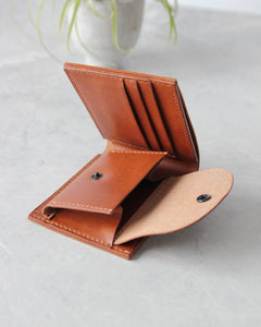 Leather Wallet, Tan, 5 slots, Integrated Coin Pouch, Open view