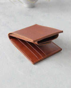 Leather Wallet, Tan, 5 slots, Integrated Coin Pouch, Side view