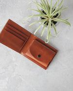 Charger l&#39;image dans la galerie, Leather Wallet, Tan, 5 slots, Integrated Coin Pouch, Top view
