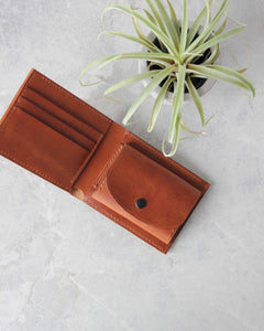 Leather Wallet, Tan, 5 slots, Integrated Coin Pouch, Top view