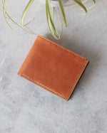 Load image into Gallery viewer, Leather Wallet ,Whiskey and Teal, 4 slots, Closed view
