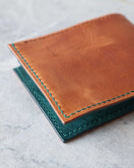 Load image into Gallery viewer, Leather Wallet ,Whiskey and Teal, 4 slots, Detail view
