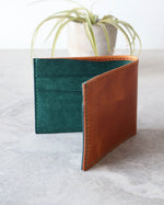 Load image into Gallery viewer, Leather Wallet ,Whiskey and Teal, 4 slots, Front view
