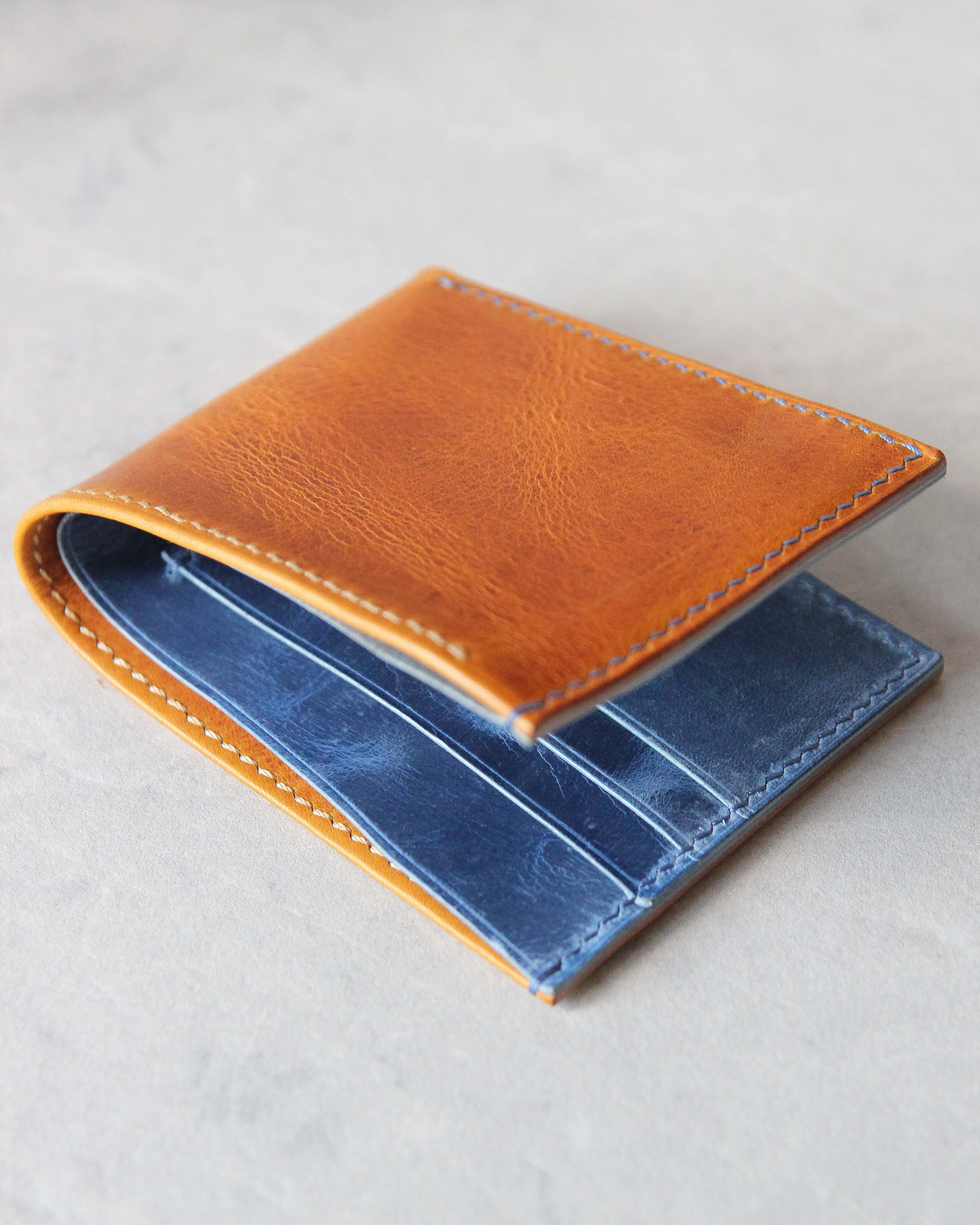 Leather Wallet, Yellow and Blue, 6 slots,Closed view