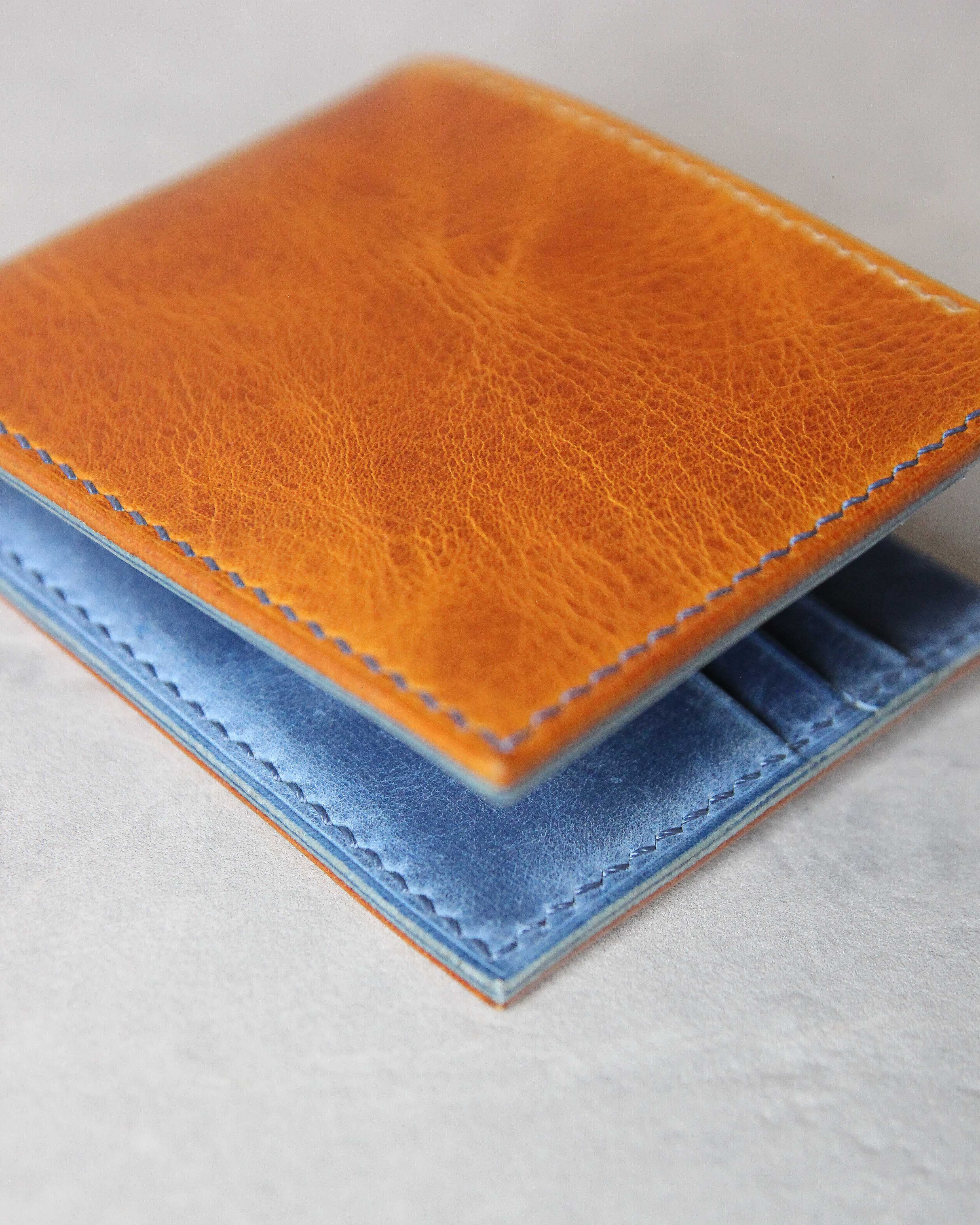 Leather Wallet, Yellow and Blue, 6 slots,Detail view