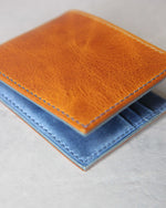 Load image into Gallery viewer, Leather Wallet, Yellow and Blue, 6 slots,Detail view
