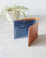 Load image into Gallery viewer, Leather Wallet, Yellow and Blue, 6 slots, Front view
