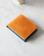 Load image into Gallery viewer, Leather Wallet, Yellow and Blue, 8 slots, Closed view
