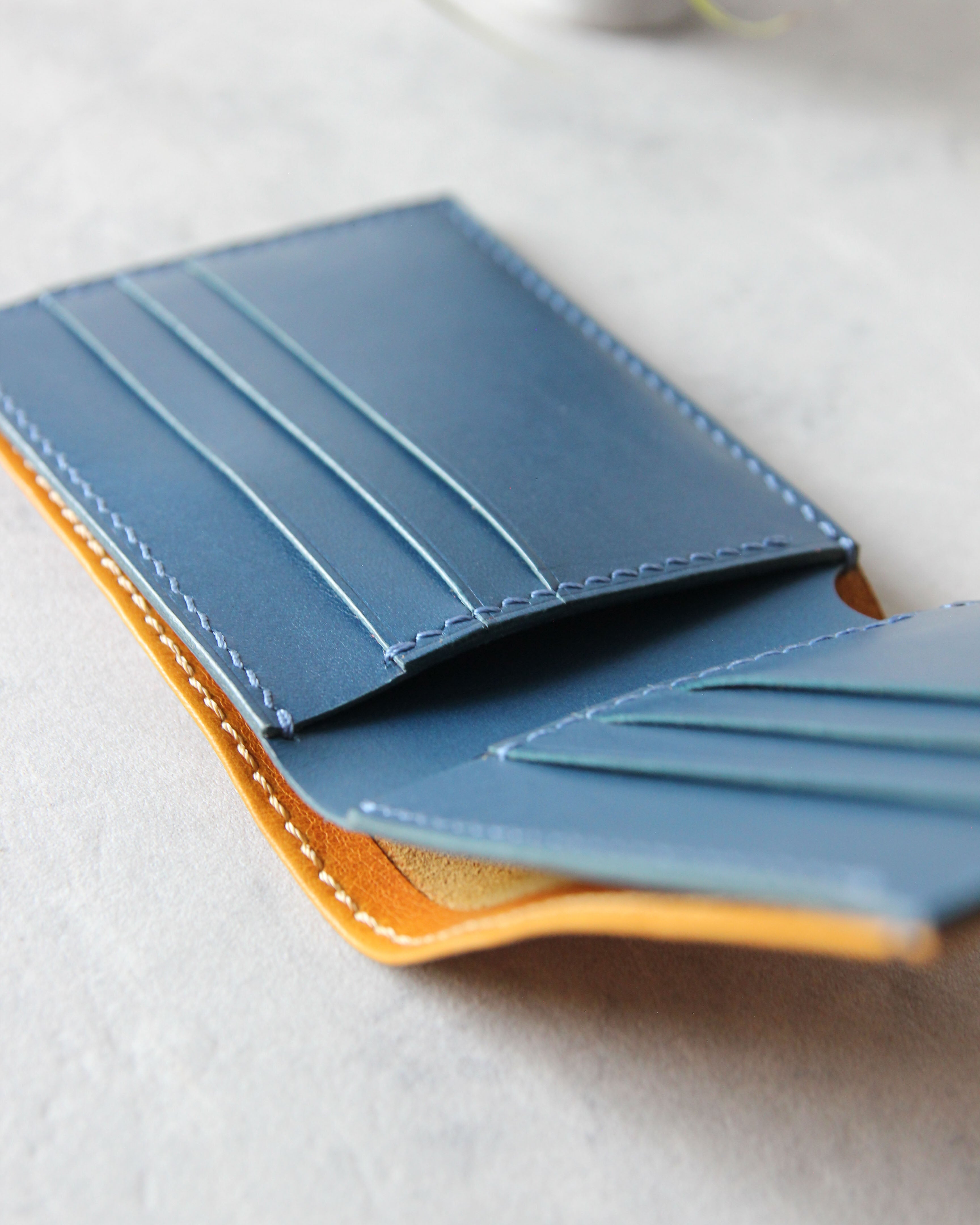 Leather Wallet, Yellow and Blue, 8 slots, Detail view