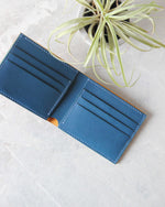 Load image into Gallery viewer, Leather Wallet, Yellow and Blue, 8 slots, Top view
