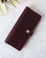 Load image into Gallery viewer, Long Leather Wallet, Black and Purple, Closed View
