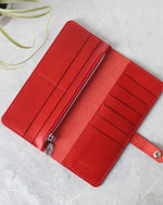 Load image into Gallery viewer, Long Leather Wallet, Red, Top View
