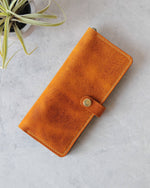 Load image into Gallery viewer, Long Leather Wallet, Yellow+Blue, Closed View
