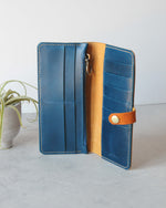 Load image into Gallery viewer, Long Leather Wallet, Yellow+Blue, Front View
