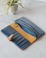 Load image into Gallery viewer, Long Leather Wallet, Yellow+Blue, Inside View
