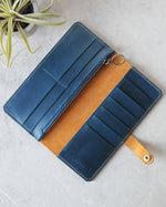 Load image into Gallery viewer, Long Leather Wallet, Yellow+Blue, Top View

