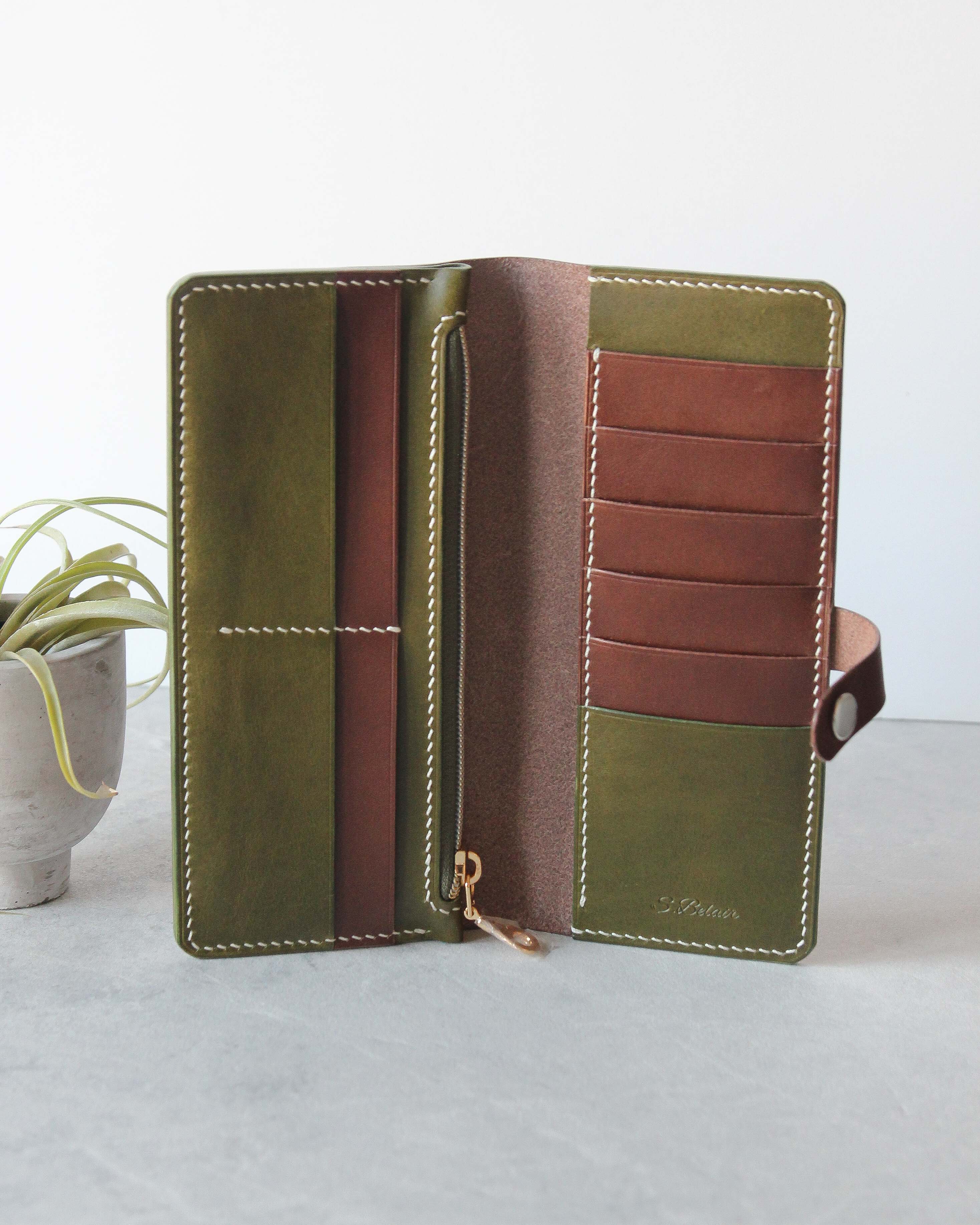Long Wallet, Brown & Green, Front View
