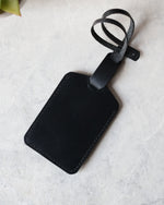 Load image into Gallery viewer, Leather Luggage Tag, Black, Back View
