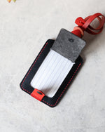 Load image into Gallery viewer, Leather Luggage Tag, Black and Red, Open View
