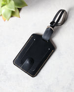 Load image into Gallery viewer, Leather Luggage Tag, Black and Yellow, Front View
