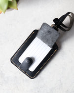 Load image into Gallery viewer, Leather Luggage Tag, Black and Yellow, Open View
