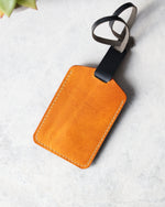 Load image into Gallery viewer, Leather Luggage Tag, Black and Yellow, Back View
