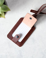 Load image into Gallery viewer, Leather Luggage Tag, Brown, Open View
