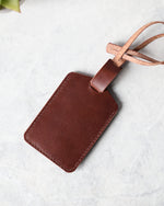 Load image into Gallery viewer, Leather Luggage Tag, Brown, Back View
