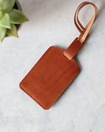 Load image into Gallery viewer, Leather Luggage Tag, Tan, Back View
