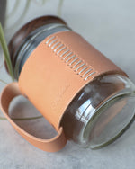 Load image into Gallery viewer, Mason Jar Leather Holder, Natural, Side view
