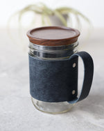 Load image into Gallery viewer, Mason Jar Leather Holder, Navy, Front view

