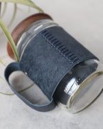 Load image into Gallery viewer, Mason Jar Leather Holder, Navy, Side view
