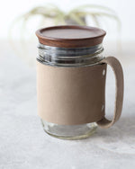 Load image into Gallery viewer, Mason Jar Leather Holder, Sage Green, Front view
