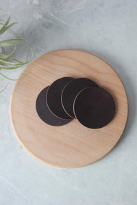 Round Leather Coasters, Brown, Top View