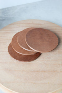 Round Leather Coasters, Tan, Side View