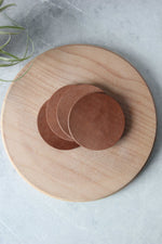 Load image into Gallery viewer, Round Leather Coasters, Tan, Top View

