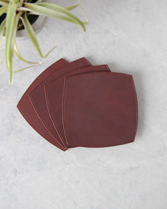 Square Leather Coasters, Brown, Top View