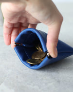 Load image into Gallery viewer, Leather Squeeze Coin Pouch, Blue, Open view
