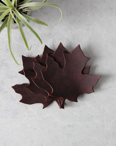 Leaf Leather Coasters, Brown, Top View